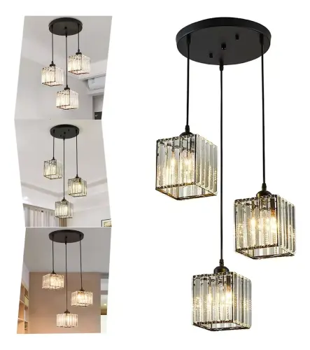 Lámpara Colgante De Techo Cristal Moderna Decorativa 3 Cabezas