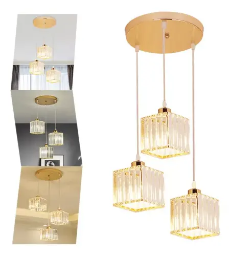 Lámpara Colgante De Techo Cristal Moderna Decorativa 3 Cabezas